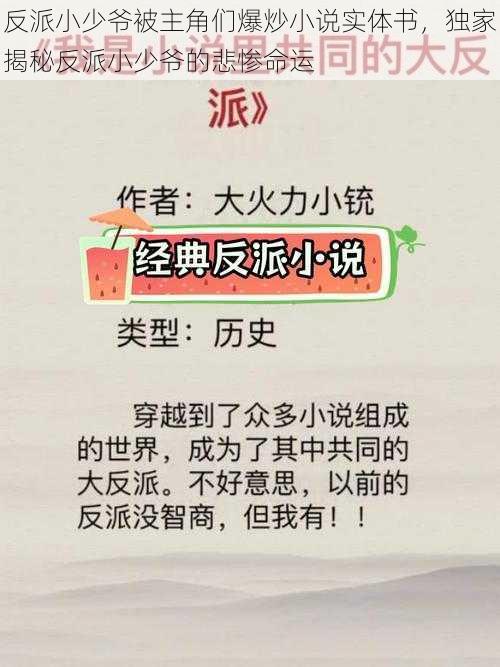 反派小少爷被主角们爆炒小说实体书，独家揭秘反派小少爷的悲惨命运